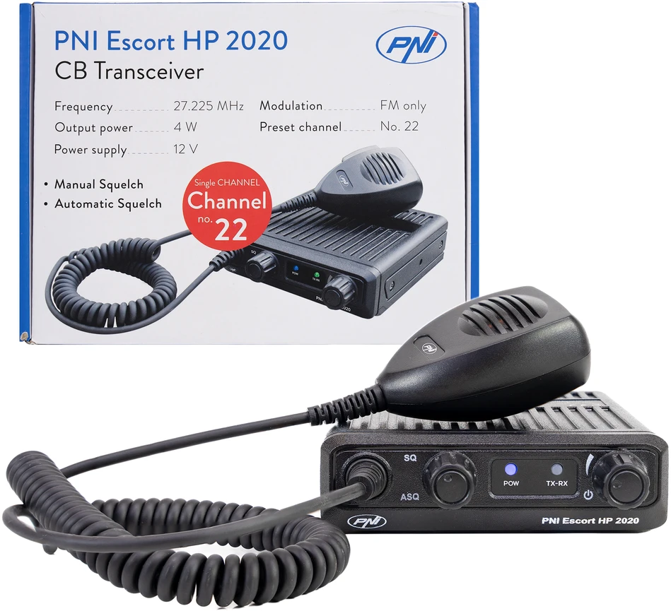 CB radijo stotelė PNI Escort HP 2020, vieno kanalo, 22 dažnis, tik 27.225 MHz, FM, be triukšmo, pati tyliausia stotelė
