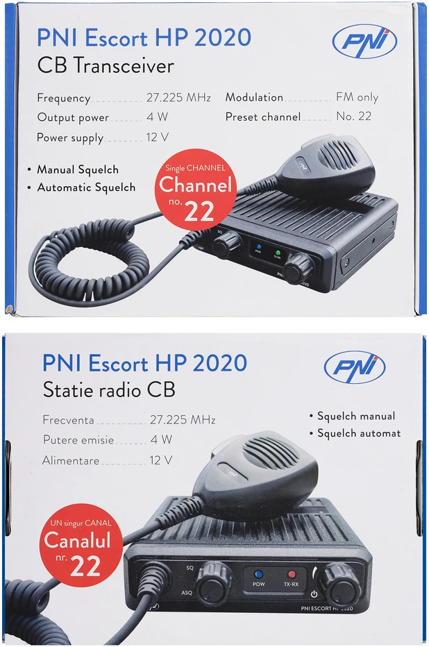 CB radijo stotelė PNI Escort HP 2020, vieno kanalo, 22 dažnis, tik 27.225 MHz, FM, be triukšmo, pati tyliausia stotelė