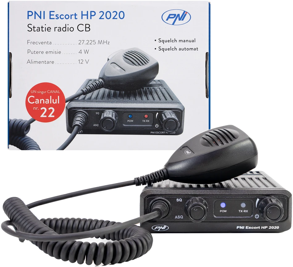 CB radijo stotelė PNI Escort HP 2020, vieno kanalo, 22 dažnis, tik 27.225 MHz, FM, be triukšmo, pati tyliausia stotelė