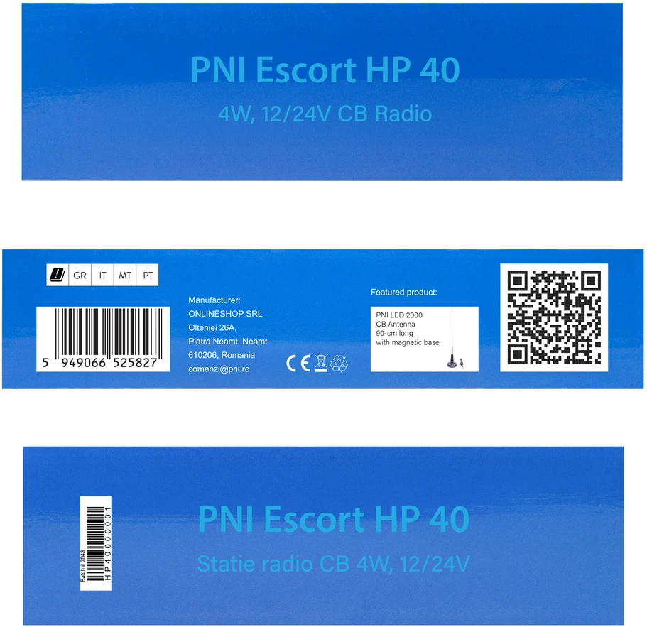 CB radijo stotelė PNI Escort HP 40, multistandartinė, 4W, AM, FM, 12V, ASQ, RF Gain 12 – 24 V