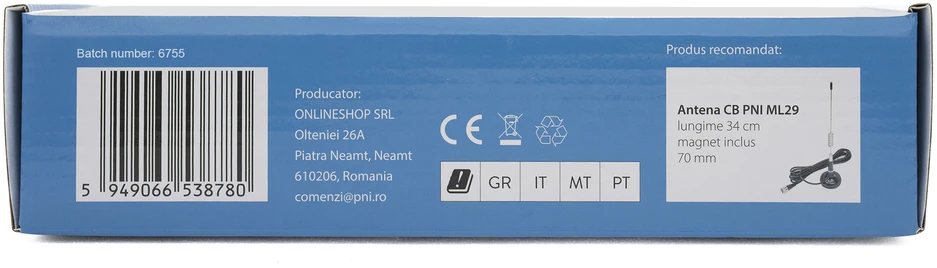 CB radijo stotelė PNI Escort HP 65 ASQ, multi-norm, RF Gain, ASQ, reguliuojamas SQ, 12 – 24 V cigarečių degiklio lizdas pridedamas