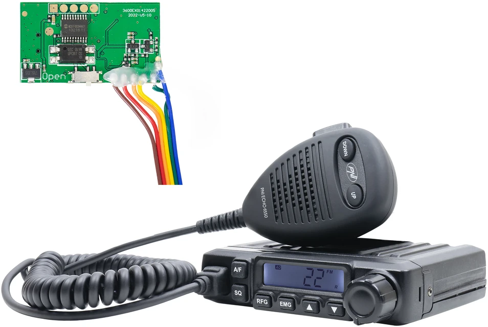 CB radijo stotelė PNI Escort HP 6550 su įdiegtu PNI ECH01, daugiastandartė, 4W, AM-FM, 12V, ASQ, su aido režimu