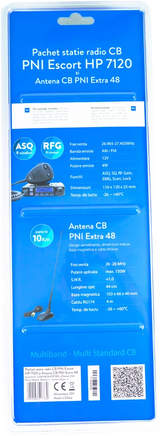 CB radijo stotelė PNI Escort HP 7120 ASQ, RF Gain, 4W, 12V ir CB antena PNI Extra 48 su magnetiniu pagrindu, 45cm, SWR 1.0