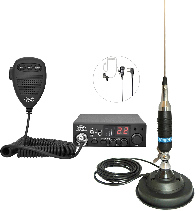 CB radijo stotelė PNI ESCORT HP 8001L ASQ + ausinės HS81 + CB antena PNI S9 su magnetu
