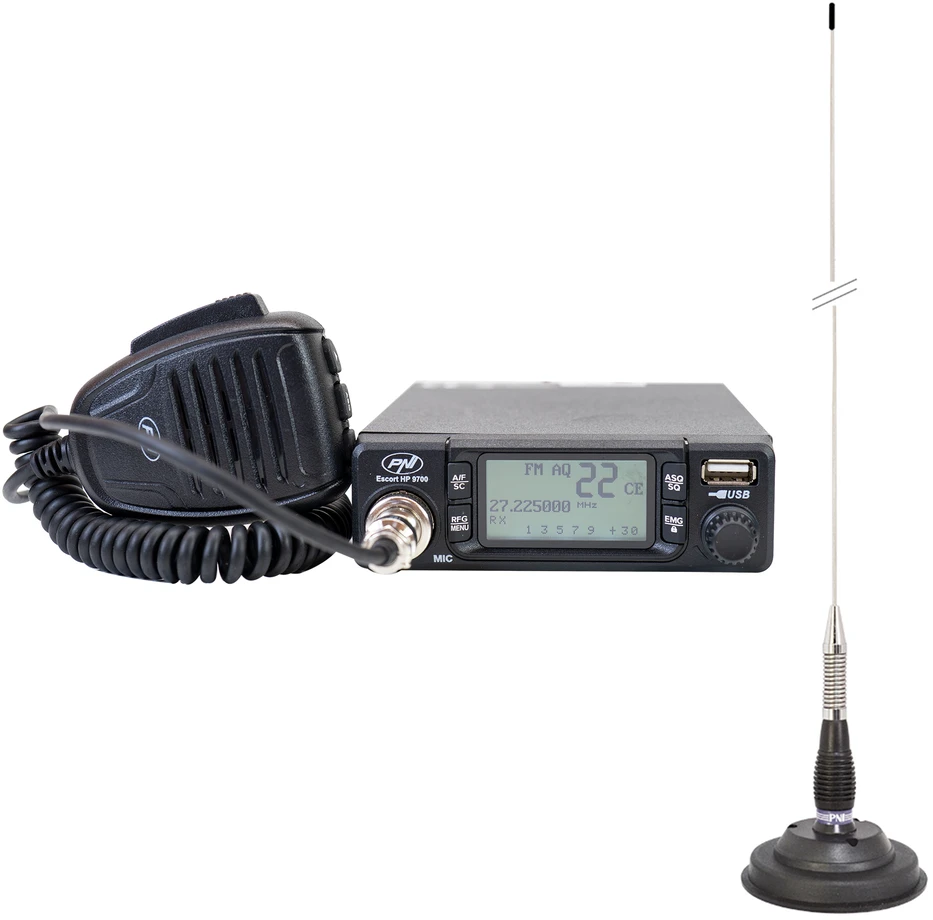 CB radijo stotelės komplektas PNI Escort HP 9700 USB ir CB antena PNI ML100 su magnetiniu pagrindu