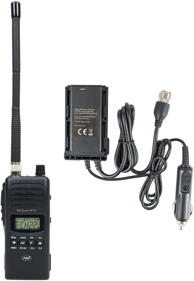 CB radijo stotelės PNI Escort HP 72 komplektas su 12V-24V maitinimo adapteriu ir išorine antena