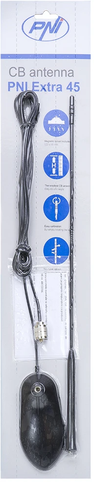 CB radijo stoties komplektas PNI Escort HP 8900 ASQ, 12-24V + CB antena PNI Extra 45 su magnetiniu pagrindu, 12V / 24V maitinimas, RF stiprinimas, Roger Beep, CTCSS-DCS, dvigubas stebėjimas