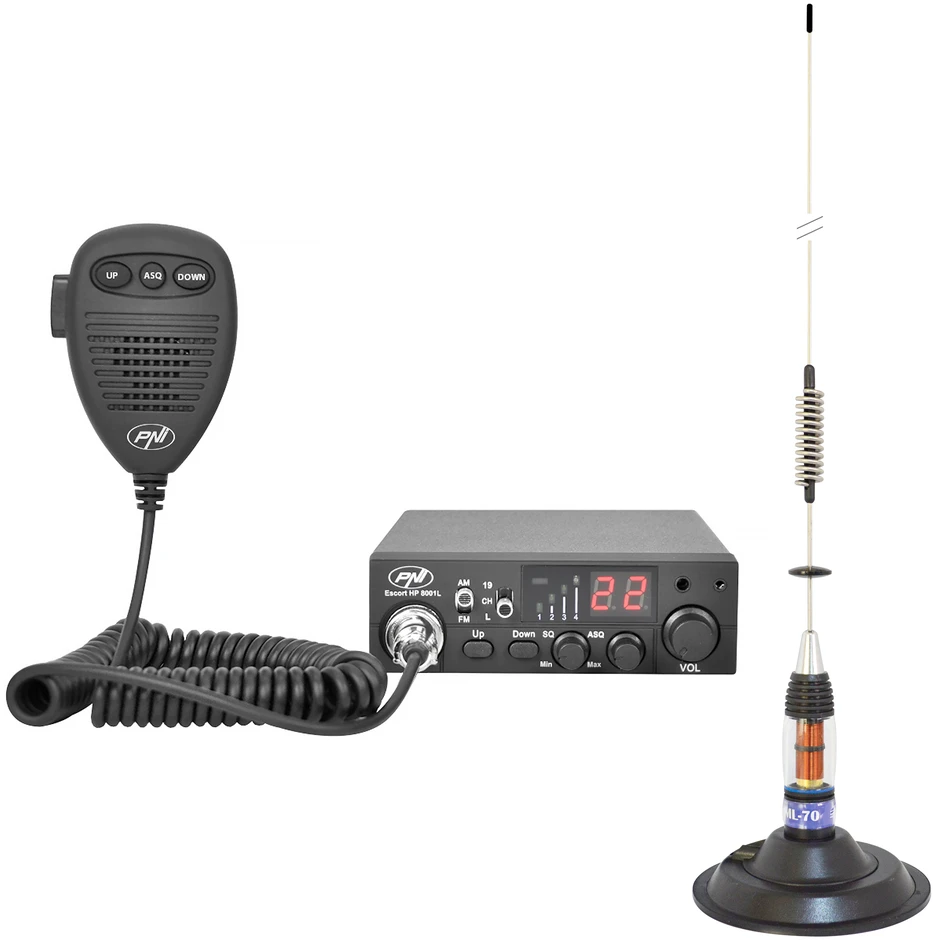 CB radijo stoties komplektas PNI Escort HP 8001L ASQ + ausinės HS81L + CB antena PNI ML70 su magnetu