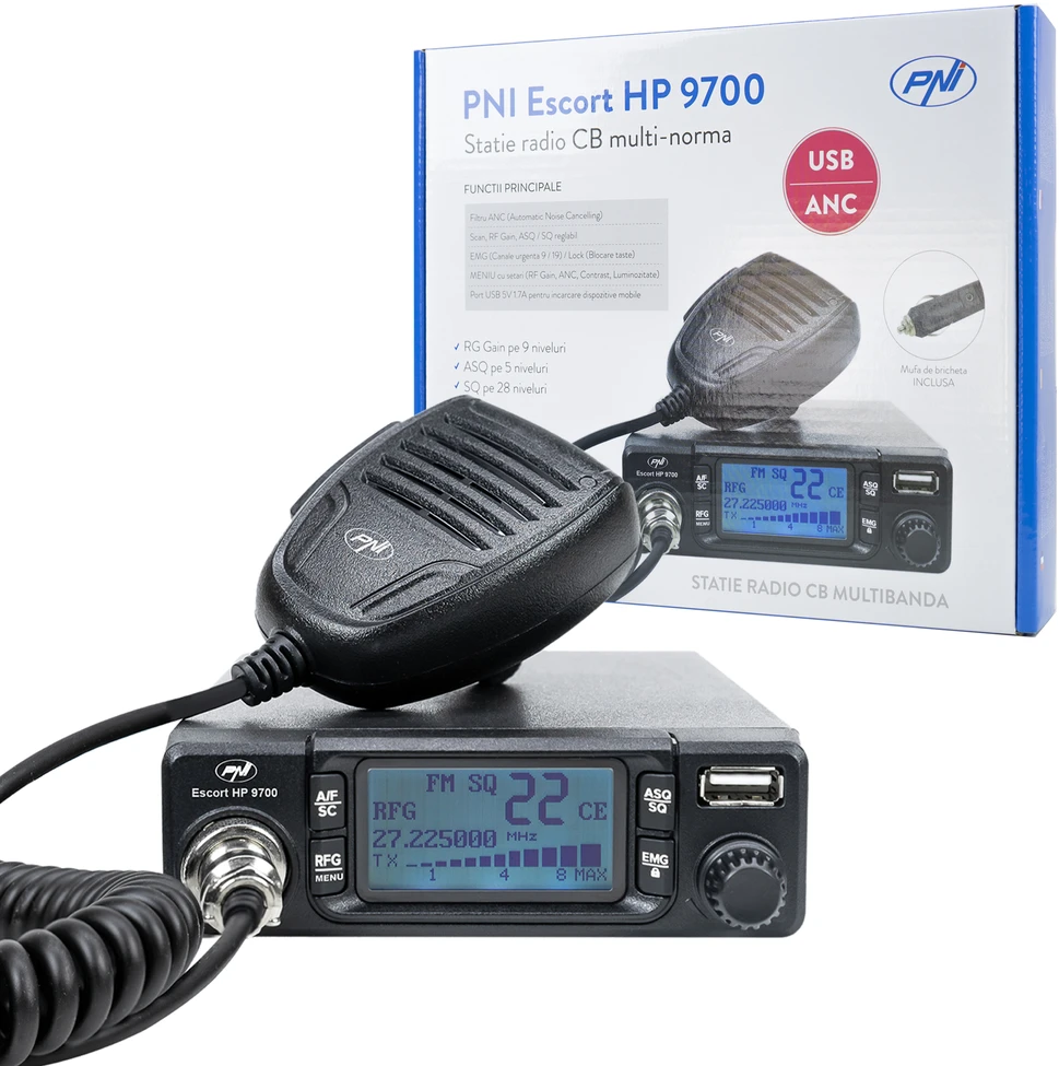 CB radijo stoties komplektas PNI Escort HP 9700 USB ir CB antena PNI Extra 48 su magnetiniu pagrindu