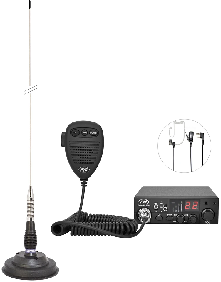 CB radijo stoties komplektas PNI ESCORT HP 8001L ASQ + ausinės HS81 + CB antena PNI ML100 su magnetu