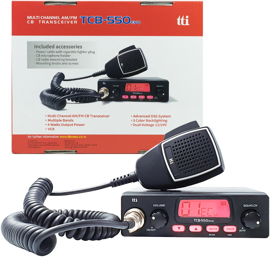 CB TTi TCB-550 EVO radijo stotelė su automatiniu triukšmo slopinimu ir VOX funkcija