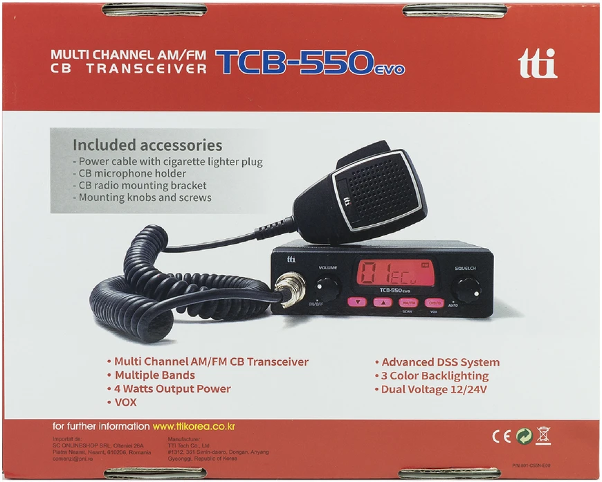 CB TTi TCB-550 EVO radijo stotelė su automatiniu triukšmo slopinimu ir VOX funkcija