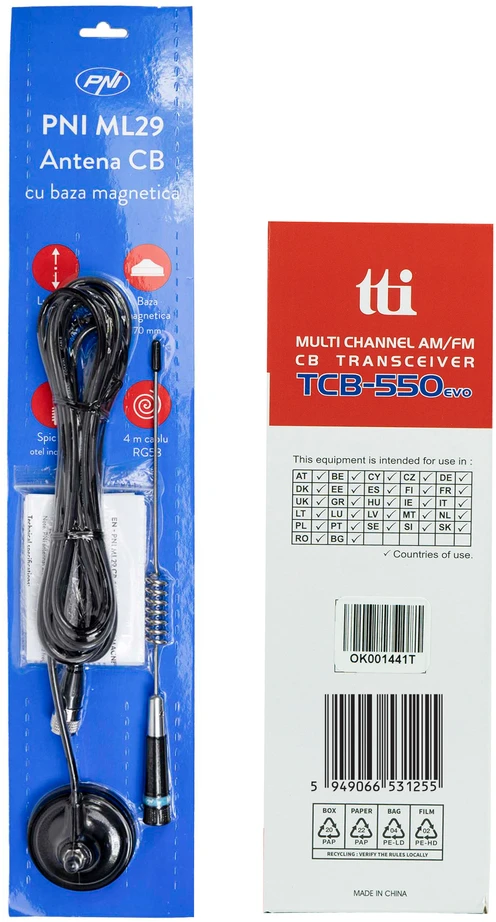 CB TTi TCB-550 EVO radijo stoties komplektas + PNI ML29 CB antena, ilgis 34 cm