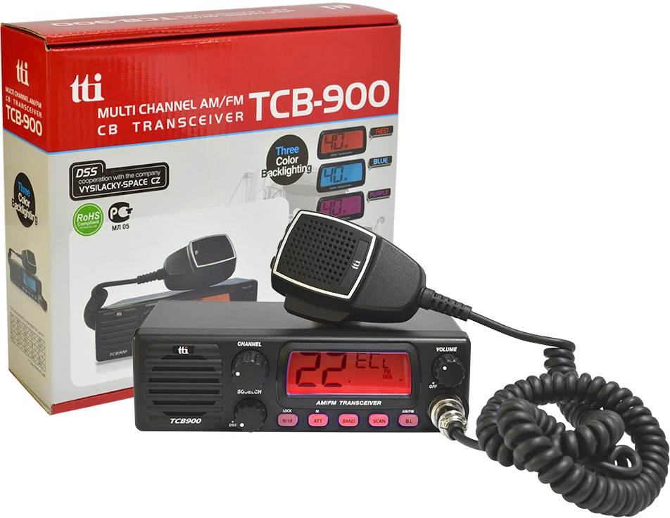 CB TTi TCB-900 12-24V maitinimo stotelė su priekiniu garsiakalbiu, AM-FM, 12V-24V, 4W, nuskaitymas (Scan), ASQ, užraktas (Lock)