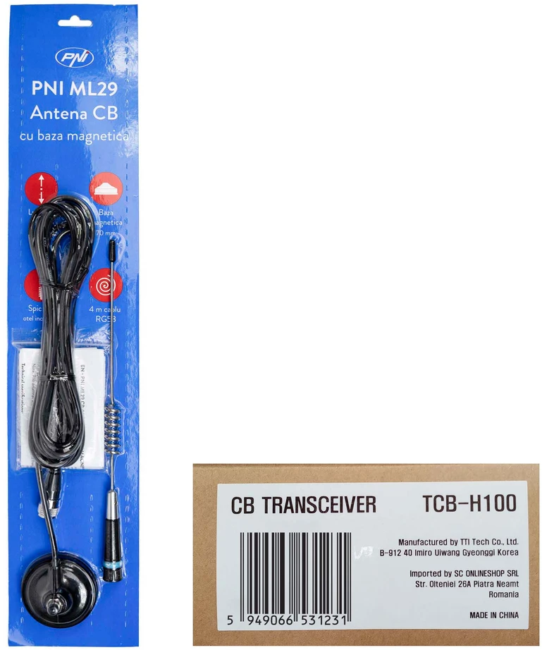 CB TTi TCB-H100 radijo stoties komplektas + PNI ML29 CB antena, ilgis 34 cm