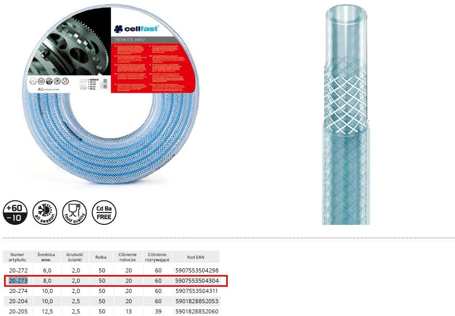 CELLFAST TECHNINĖ ŽARNA Fi 8.0 x 2.0mm 50m