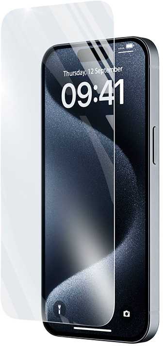 „Cellular Line Cellularline Impact Glass“ – grūdintas apsauginis stiklas, skirtas „Apple iPhone 15“ / „Apple iPhone 15 Pro“.