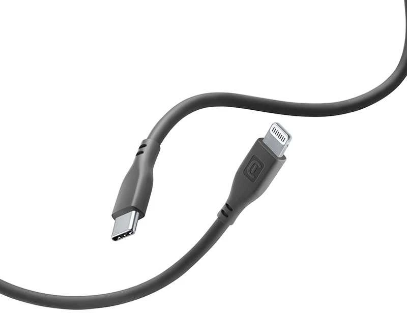 „Cellular Line Cellularline Soft Cable“ – USB-C į „Lightning“ laidas, sertifikuotas MFi, 1,2 m, juodas