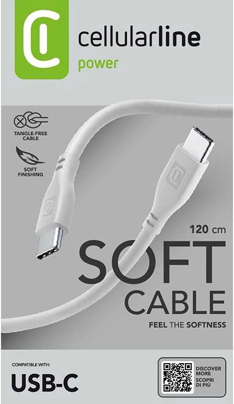 Cellular Line „Cellularline Soft Cable“ – USB-C į USB-C laidas 1,2 m (pilkas)