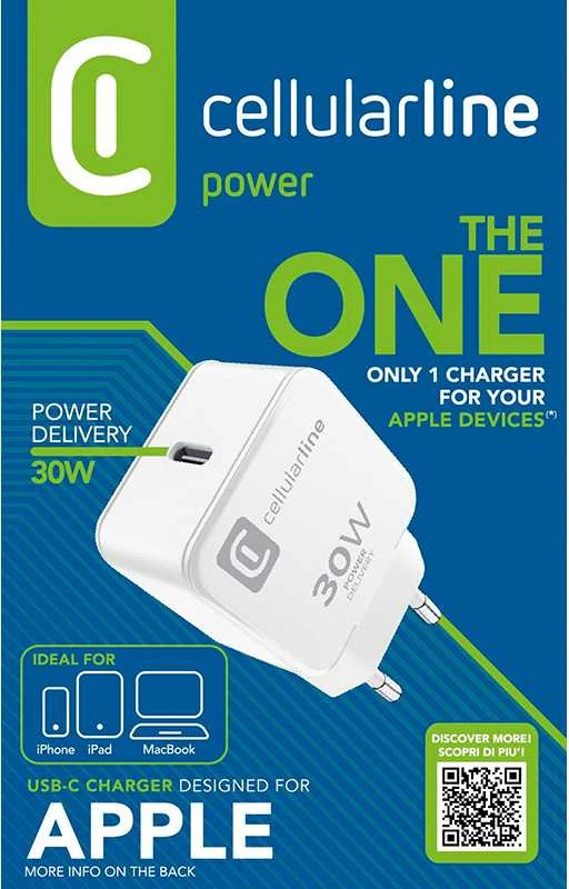 „Cellular Line“ „Cellularline The One“ – USB-C maitinimo šaltinis, 30 W, maitinimo šaltinis, baltos spalvos