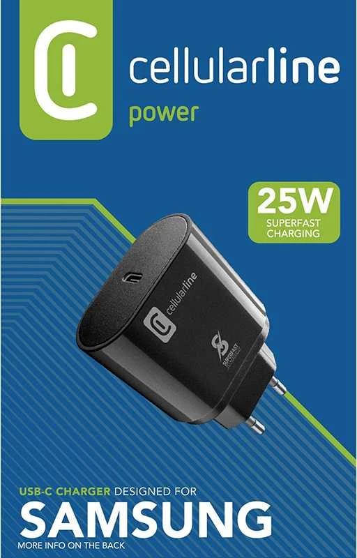 „Cellular Line“ „Cellularline“ – itin greitas USB-C įkroviklis, 25 W (skirtas „Samsung“) (juodas)