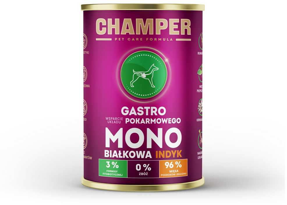 CHAMPER Gastro Monoprotein kalakutiena – drėgnas ėdalas šunims – 400g