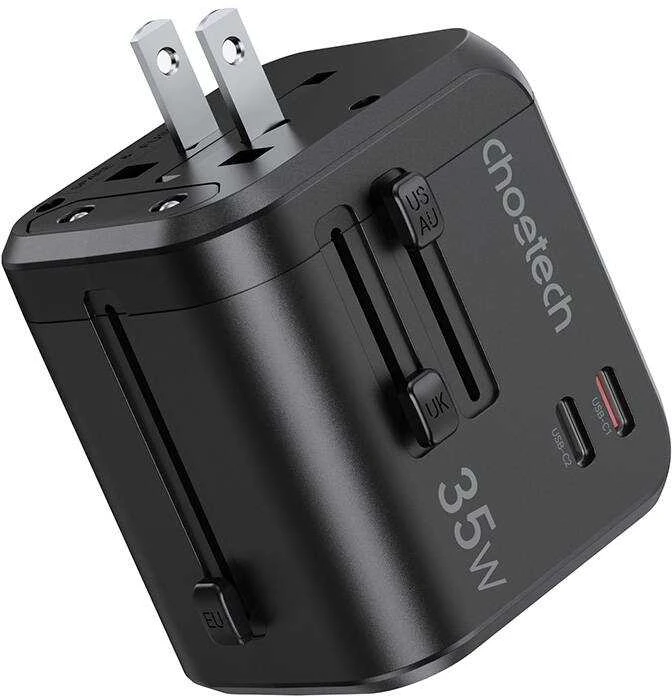 Kelioninis sieninis įkroviklis Choetech PD5008, 3xUSB-A, 1xUSB-C, GaN, 30W (juodas)