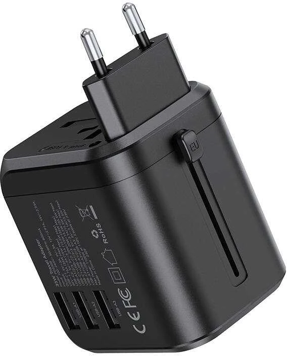 Kelioninis sieninis įkroviklis Choetech PD5008, 3xUSB-A, 1xUSB-C, GaN, 30W (juodas)