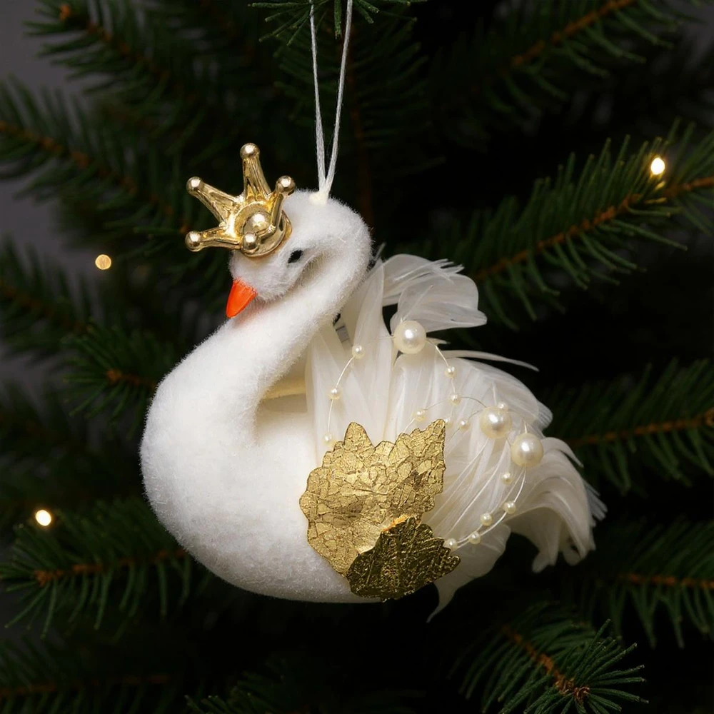 Christmas Decoration kabantis dekoratyvinis gulbės papuošalas 17 cm