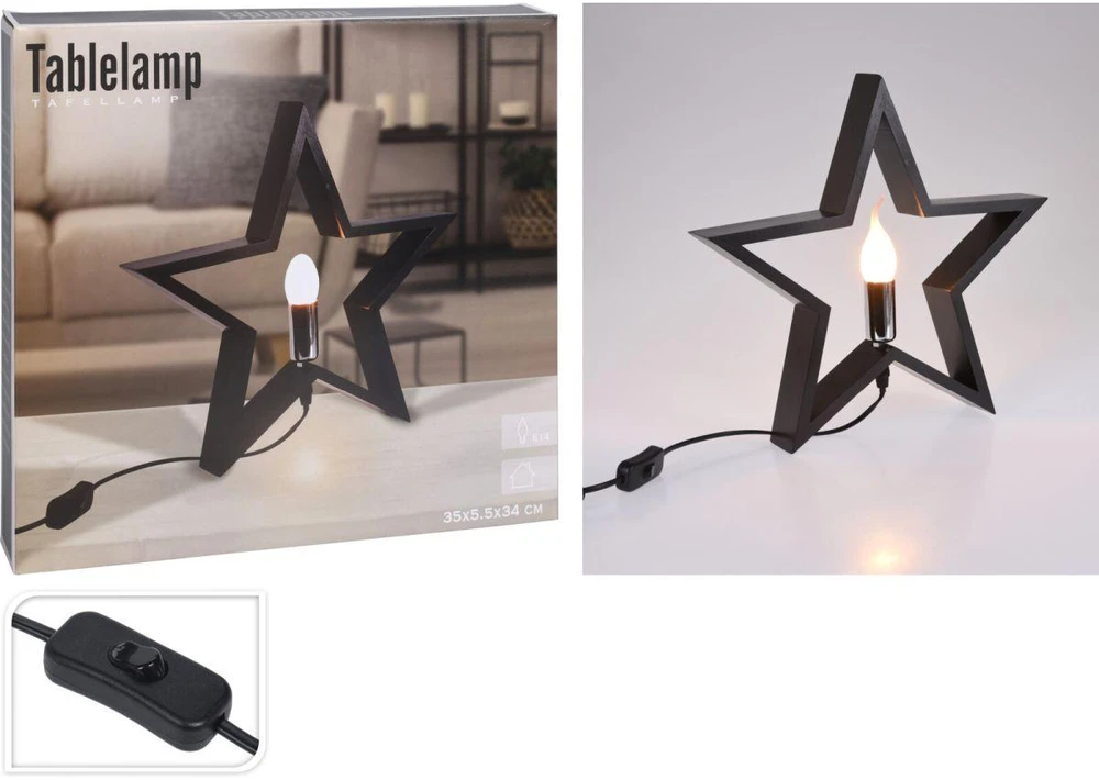 Christmas Decoration Medinis LED šviestuvas žvaigždė 34,5 cm juodas