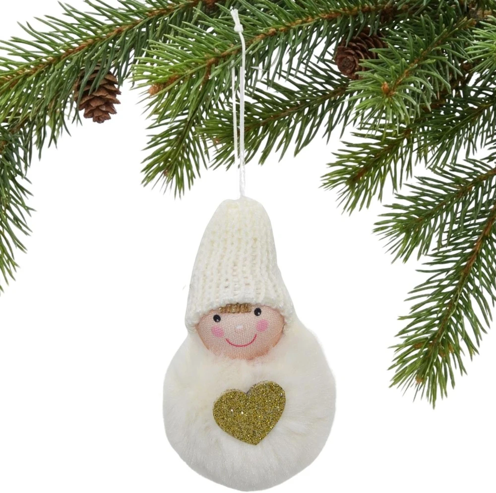 Kalėdinė dekoracija „Lėlė su širdute“, 8 cm, balta