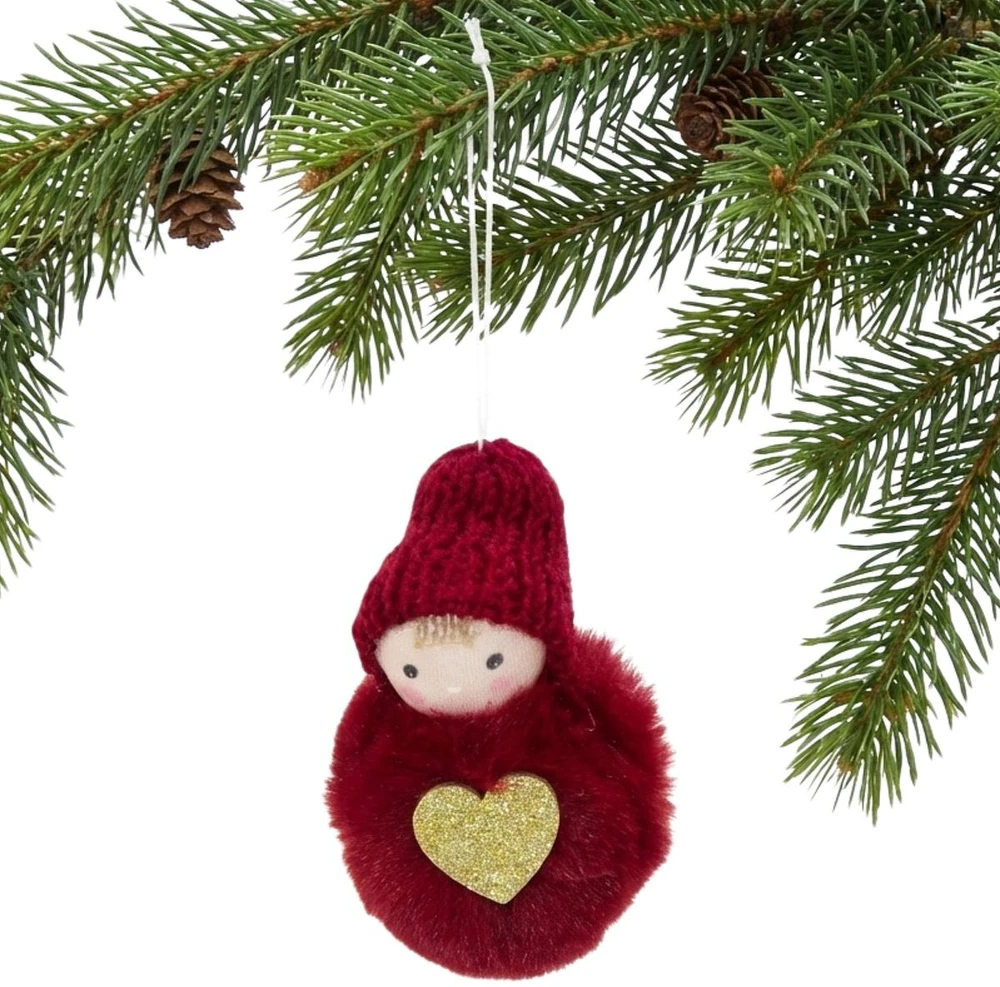 Christmas Decoration Dekoratyvi lėlytė su širdute 8 cm raudona