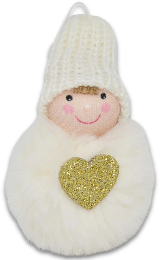 Kalėdinė dekoracija „Lėlė su širdute“, 8 cm, balta