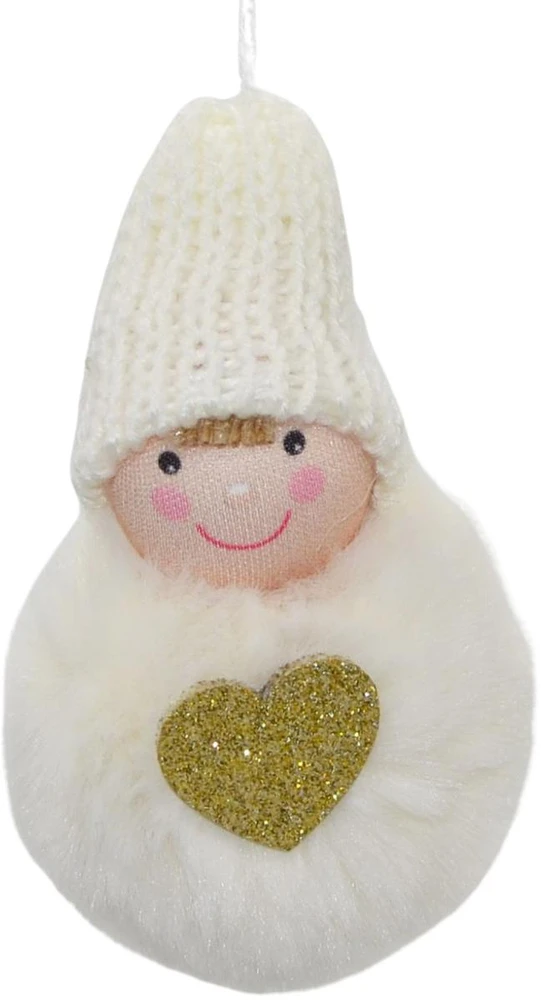 Kalėdinė dekoracija „Lėlė su širdute“, 8 cm, balta
