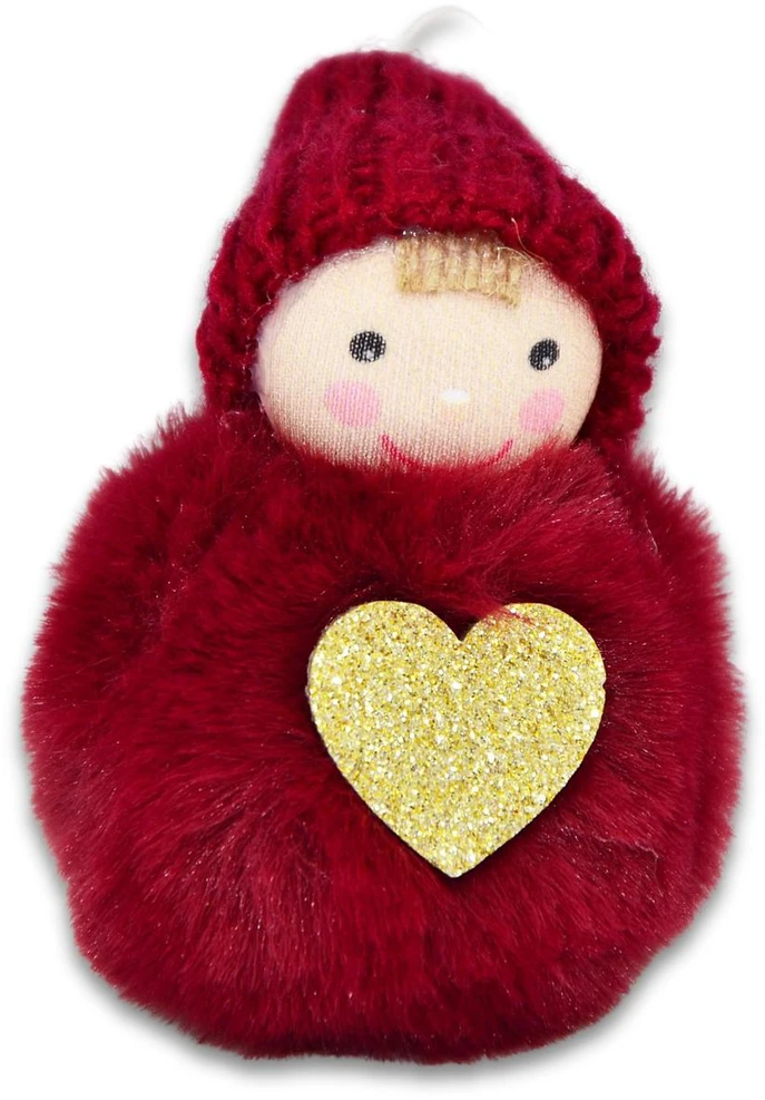 Christmas Decoration Dekoratyvi lėlytė su širdute 8 cm raudona