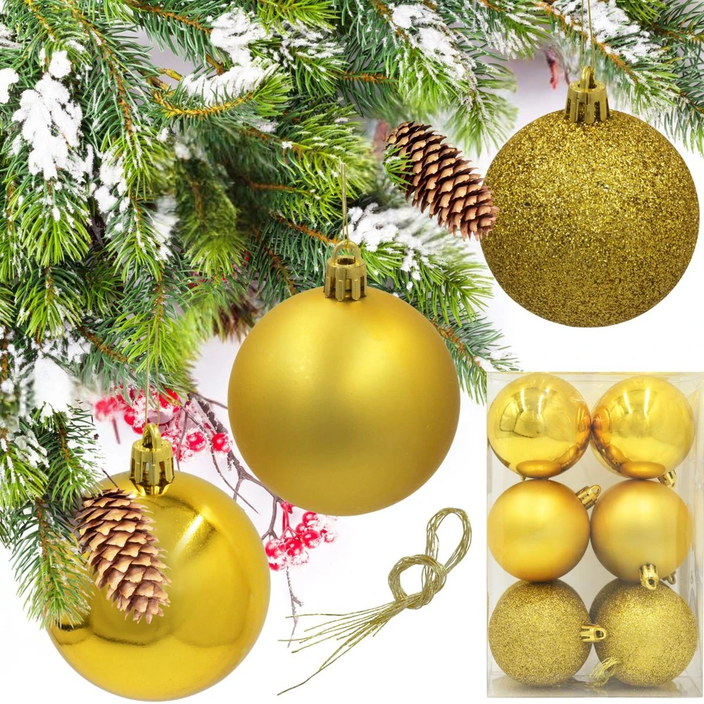 Christmas Decoration Neišardomos Kalėdinės Burbuliukai 12 vnt 6 cm Auksiniai