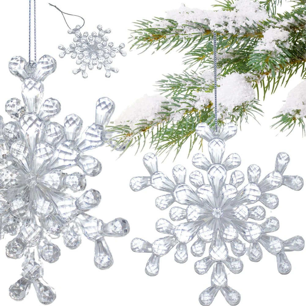 Christmas Decoration pakabinamas akrilo sniego dribsnis 12 cm