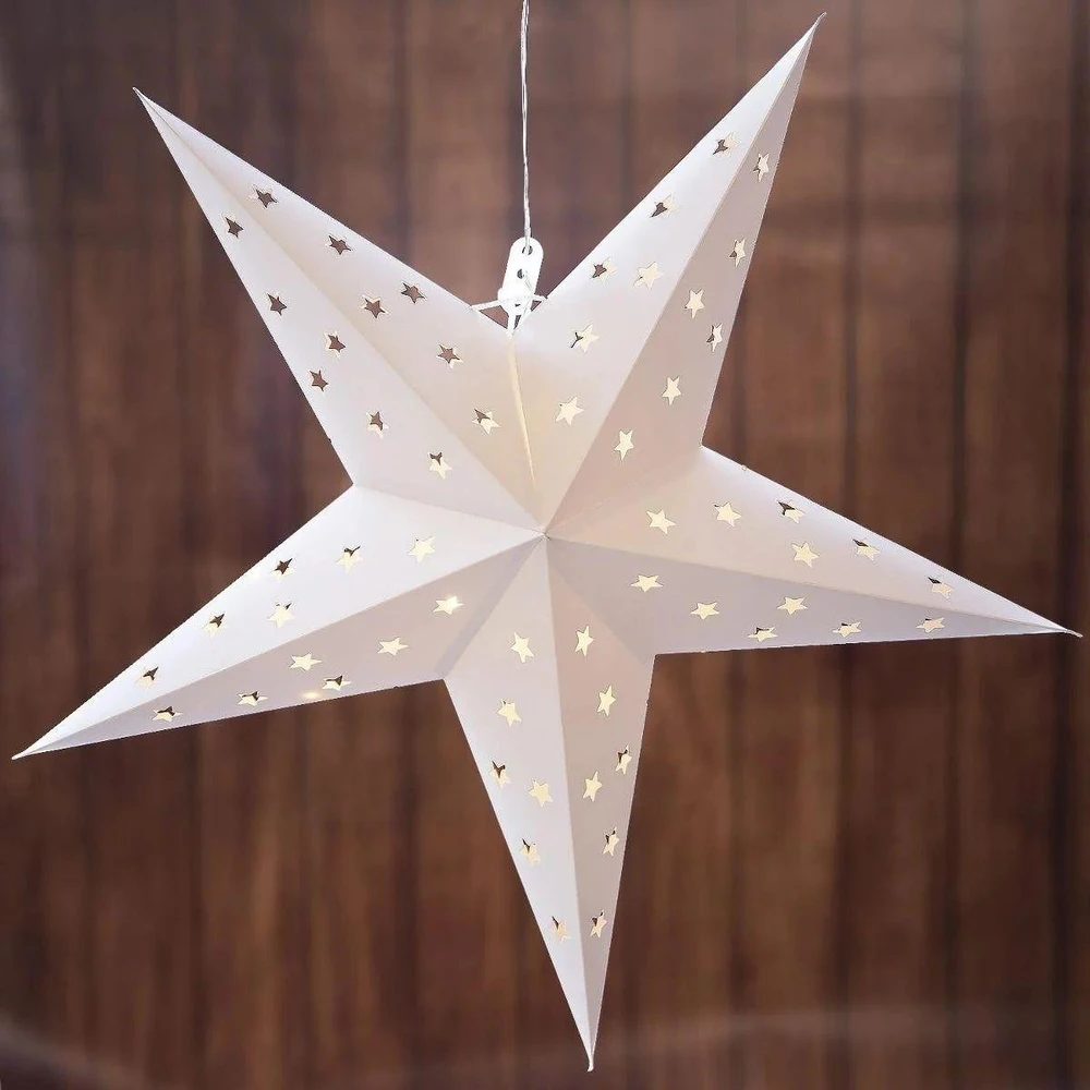 Christmas Decoration Šviečianti žvaigždė popierinė balta pakabinama 60 cm