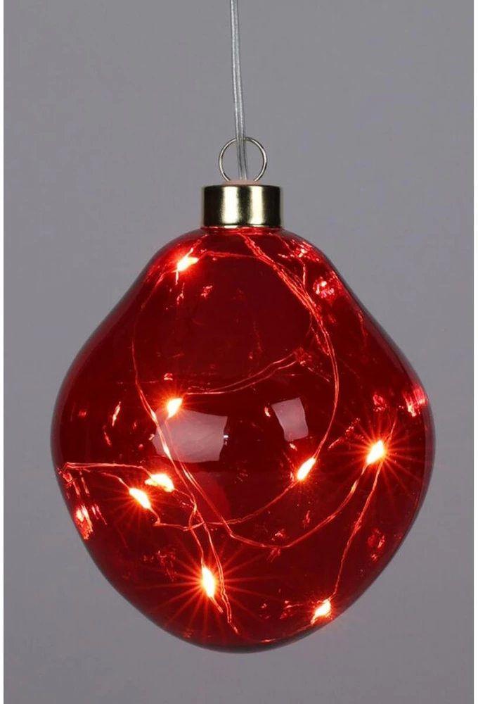 Christmas Decoration stiklinis burbulas lašo formos LED 10 cm raudonas