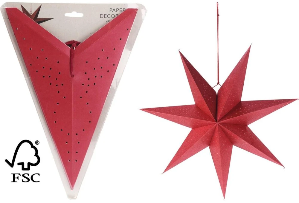 Christmas Gifts Popierinė Dekoratyvinė Žvaigždė 60 cm Raudona - Kalėdinis Ornamentas