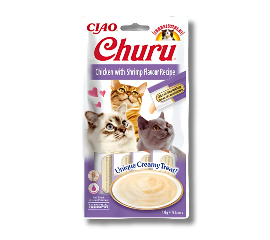 Kačių Skanėstai - Inaba Churu Vištiena Ir Krevetės, 4x14 g