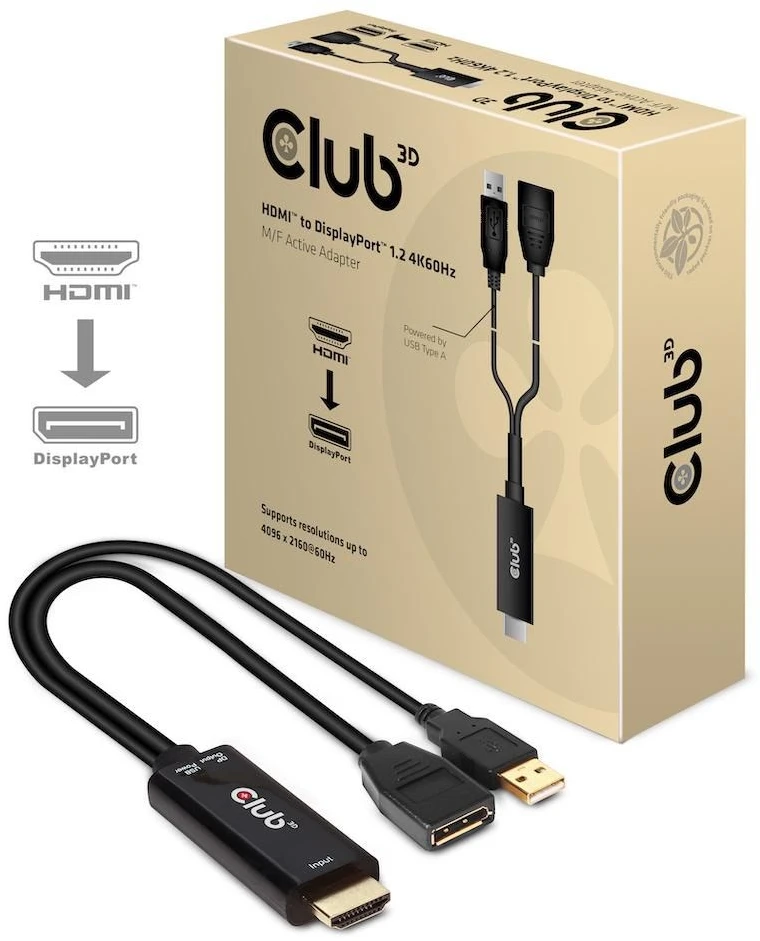 Club 3D CLUB3D HDMI 2.0 Į DISPLAYPORT 1.2 4K60HZ HDR M/F ACTIVE ADAPTER Juodas