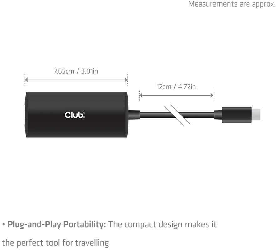 CLD CLUB3D CAC-2531 knyginių kompiuterių dokas / jungčių replikatorius Vielinis USB 3.2 Gen 1 (3.1 Gen 1) Type-C Juoda