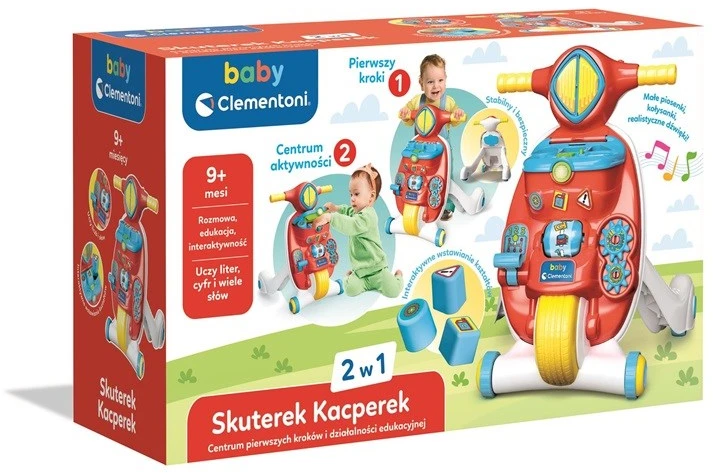 Vaikštynė-stumdukas Clementoni Baby skuterek Kacperek 2in1 su edukaciniu centru
