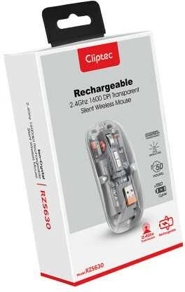 Cliptec pelė kompiuteriui Transparent RZS630 Optinė belaidė 1600DPI