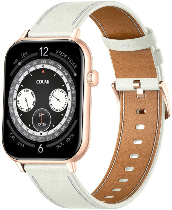 COLMI C28 Išmanusis laikrodis in Gold with a Baltas Leather Strap