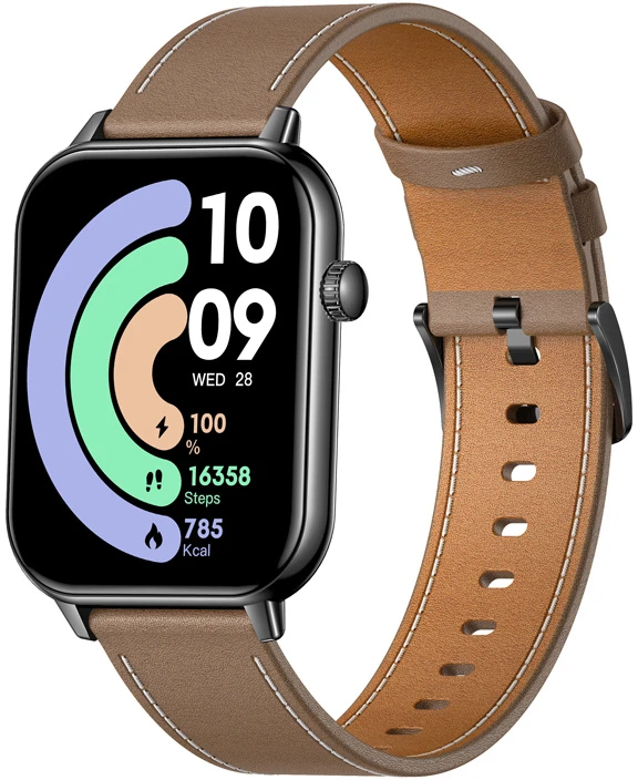 COLMI C28 Išmanusis laikrodis – Juodas + Brown Leather Strap