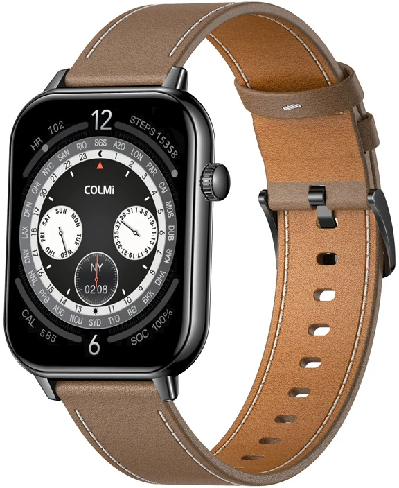 COLMI C28 Išmanusis laikrodis – Juodas + Brown Leather Strap