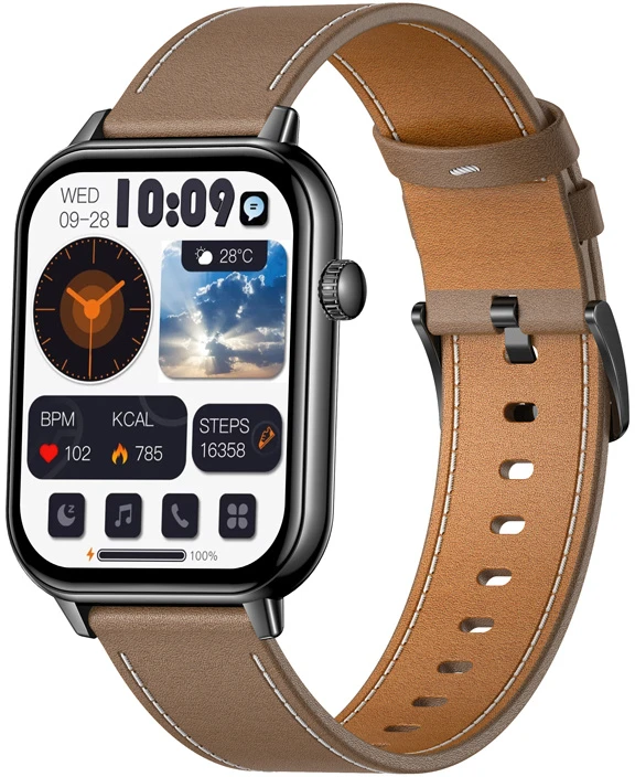 COLMI C28 Išmanusis laikrodis – Juodas + Brown Leather Strap