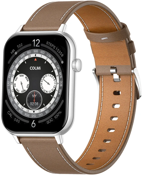COLMI C28 Išmanusis laikrodis – Sidabrinis + Brown Leather Strap